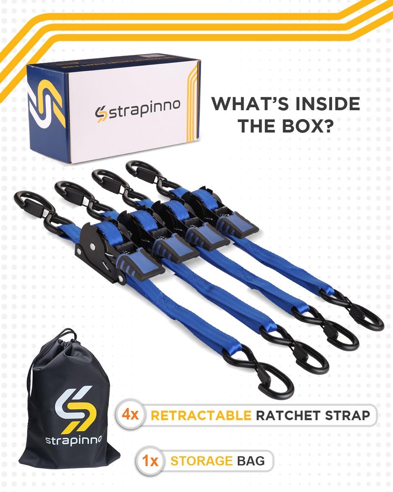 Strapinno أشرطة سقاطة قابلة للسحب من Strapinno بطول 1 × 10 أقدام مع مقابض فولاذية مطلية بالمطاط للدراجات النارية Jetski Kayak بقوة كسر 1 500 رطل/680 كجم - Image 4